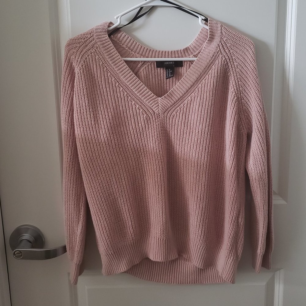 Pink V-Neck Knit Sweater